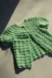 VINTAGE - Handknit Crochet Mint Green Sweater Cardigan with Puppy Buttons - Infant Girl