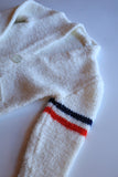 VINTAGE - Adorable Infant Hand Knit Striped Varsity Sweater Cardigan - V-Neck, Baby Clothes