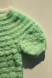 VINTAGE - Handknit Crochet Mint Green Sweater Cardigan with Puppy Buttons - Infant Girl