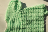 VINTAGE - Handknit Crochet Mint Green Sweater Cardigan with Puppy Buttons - Infant Girl