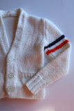 VINTAGE - Adorable Infant Hand Knit Striped Varsity Sweater Cardigan - V-Neck, Baby Clothes