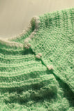 VINTAGE - Handknit Crochet Mint Green Sweater Cardigan with Puppy Buttons - Infant Girl