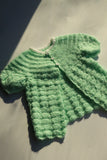 VINTAGE - Handknit Crochet Mint Green Sweater Cardigan with Puppy Buttons - Infant Girl