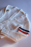 VINTAGE - Adorable Infant Hand Knit Striped Varsity Sweater Cardigan - V-Neck, Baby Clothes